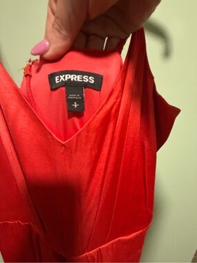 Express Red/ Coral  V-Neck satin dress